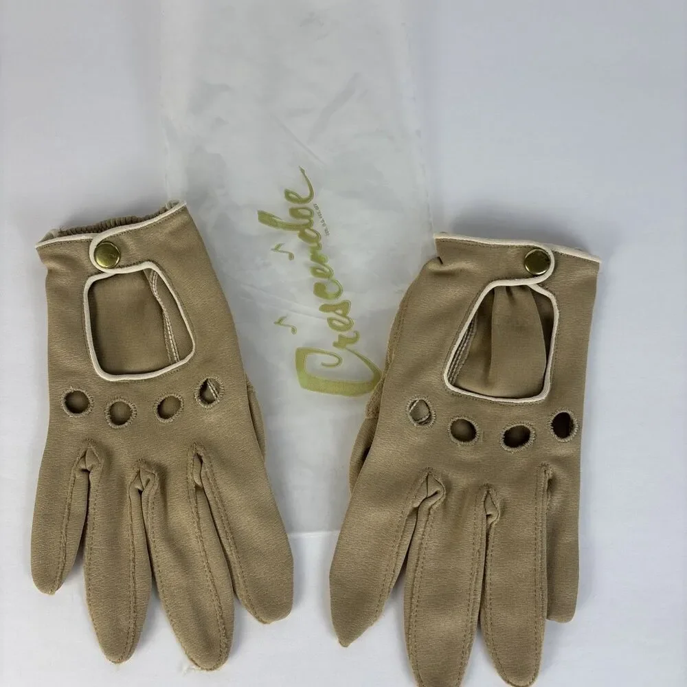 VTG Crescendoe by Crelon Driving Gloves 7 1/2 7.5 Tan Womens